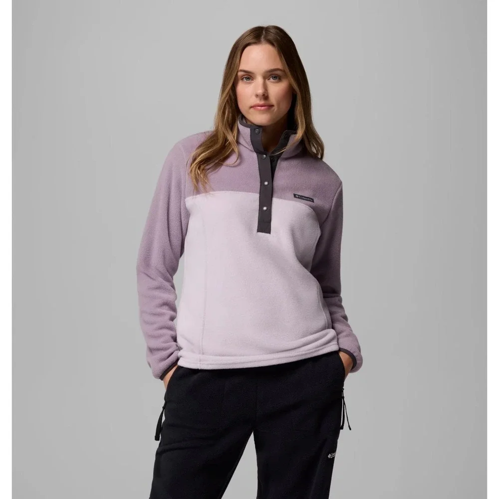 Columbia Gray Purple Benton Springs Fleece Half Snap Outdoor Pullover Size M‎